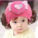 ニット帽 赤ちゃん 3カ月 ～ 4歳 子供ハット かつら ウィッグ 付き 新生児 お洒落 伸縮性がある ヘアバンド ヘアアクセサリー 出産祝い プレゼント 写真小道具 ，エンジェル (ピンク)