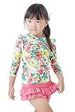 【Peach Kids】花柄ラッシュガード 黄色 ピンク 女の子 水着 セパレート スカート ガールズ 子供用 女児 キッズ ガーリー 海水浴 プール 紫外線 日焼け 対策 (2XL, ピンク)