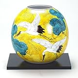 九谷焼　N19-12　木台付　花瓶　5.5号　吉田屋松鶴　17.5×16.5cm　化粧箱
