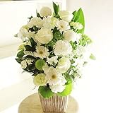 [KY95]供花アレンジメント　G&W Basket（グリーン・白系）＜　法事　法要　四十九日　命日　お彼岸　初盆　お盆　お供え花に　＞