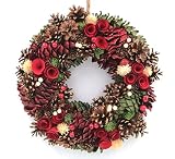 [XPデザイン] クリスマス フラワー リース ガーデニング インテリア オーナメント デコレーション (レッド・ビッグコーンホワイトモケ C 35cm)