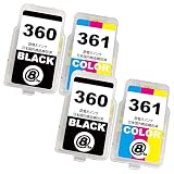 Canon キャノン BC-360XL (BK/顔料ブラック)×2 + BC-361XL (CL/3色カラー)×2 【合計4本セット】 最新 互換 《詰め替えインク》 360 361 BC360 BC361 補充用 純正カートリッジ対応 (対応機種: PIXUS TS5330 / TS5430)【STAR JET製】