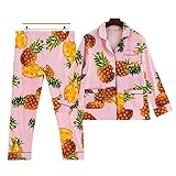 Spinas  (スピナス) マタニティ レディース トロピカルな パイナップル柄 パジャマ 授乳口付  ウエスト 調整機能付き ルームウェア 部屋着 前開き 産前 産後 上下セット