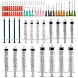 注射器セット、1ml、3ml、5ml、10ml、20mlと14g、15g、16g、18g、20gの鈍針、DIYクラフト用補充接着剤と工業用アプリケーション用注射器キャップ付き（20個入り）