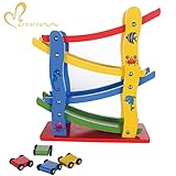 GYBBER&MUMU　くるくるスロープ　木のおもちゃ　木製　滑り台　ミニ　コースター　サーキット　車　４台付き　１から３歳幼児に向け　出産祝い　誕生日　クリスマス　プレゼント　知育　あそび玩具