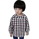 スモック　保育園　男の子 お食事エプロン　コットン　チェック柄 女の子 通園グッズ 長袖 (90(身長70-80cm), コーヒー)