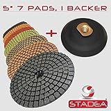 STADEA Premium Grade Wet 5" Diamond Polishing Pads Set + Rubber Backer For GRANITE MARBLE STONE [並行輸
