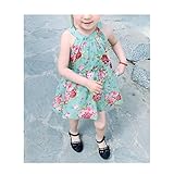 WIN 花柄マキシ　ロング丈　ビーチ　子供　夏休暇　袖なしラッシュガード 　可愛い 　ジュニア 　夏用　子供ドレス 子ども 　休暇 旅行に (100cm, グリーン)