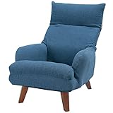 UNE BONNE(ウネボネ)ソファ 座椅子 1人掛 チェア 背もたれ７段階・ヘッドレスト14段階リクライニング 北欧風 木製脚 脚部脱着可 脚のみ取付 ディープブルー