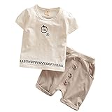 【SEBLES】ベビー 赤ちゃん 男の子 女の子 ユニセックス 半袖 ラウンドネック 無地 プリント Tシャツ ズボン ボトムス パンツ シンプル セット ツーピース コットン レジャー 綿 夏 初夏