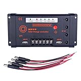 Sun YOBA 液晶表示 ソーラーエネルギーソーラーパネル充電コントローラー 10A 12V/24Vオートスイッチ USB5V充電用 DC ケーブル工業クラスチップMPPT