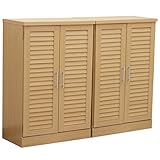 タンスのゲン 下駄箱 シューズボックス 幅60cm 2個セット ルーバータイプ タイガー ナチュラル 68110010 NA