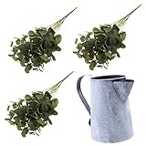Baoblaze 生き生き　人工植物　シルク　現実的　15個頭部人工ユーカリ葉（3個）+メタルフラワーバケツ壺　装飾小物　全３色　 - 緑