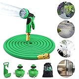 強化改良版 伸びるホースUmiwe 伸縮ホース 3倍に伸びる マジックホース 9パターン金属製ノズル 軽量 散水ホース 持ち運びに便利 三重構造 ガーデニング 園芸用 庭 農業用 大掃除 洗車用ホース