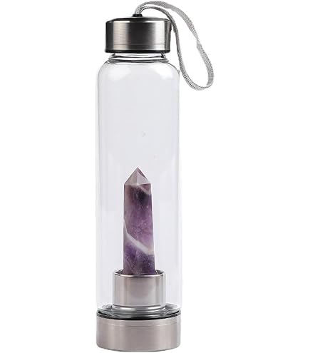 Elixir2Go Crystal Water Bottle – 16oz Shatter Resistant Glass With Gemstones (Hematite & Clear Quartz)