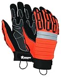 MCR Safety 945L High Vis Orange Mining Gloves with Reinforced Palm Patches, Black, Large, 1-Pair [並行