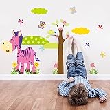 ZooArts 子供の部屋 動物 シマウマ 縞馬 花 ツリー 取り外し可能な ウォールステッカー 壁デカール 壁紙 壁の装飾