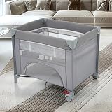 Kennkari ベビーサークル 折りたたみ プレイヤード キャリーバッグ付 マット付 キャスター付き 多機能 軽量 プレゼント 出産祝 (グレー)