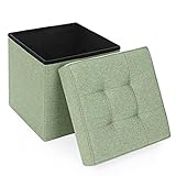 Songmics 収納スツール 折りたたみ 収納ボックス おもちゃ箱 オットマン 腰掛け フタ付き 座れる 一人掛け 38×38cm グリーン NLSF10L