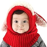 （モダンミス）Mordenmiss うさぎちゃん風 ニット帽 ベビー＆キッズ用 防寒 選べる5色 レッド