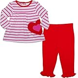 カーターズ（Carter's）女の子用ピンクボーダー&ハートアップリケ付き長袖チュニック&赤レギンス上下2点セットアップ 6months 6ヶ月用 70cm レッドロンT,出産祝いギフト,バレンタイン