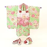 七五三 着物　3歳　着物セット 3歳用高級被布10点セット　緑地に桜と手鞠/被布【白地に絞り柄赤ぼかし】