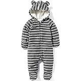 オールドネイビー OLD NAVY 男女兼用ダークグレーx白ボーダー立体耳フード付き防寒フリースカバーオール