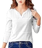 (ル・セリジエ) レディース 長袖 カットソー 花 柄 きれいめ ロング Tシャツ Vネック ライン オフィス カジュアル (ホワイトXL)