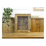 キーボックス フランス製チェッカーガラス扉 角型・マグネット仕様 ニッチ用埋め込みタイプ 木製ひのき 25×9×30cm アンティークブラウン 受注製作