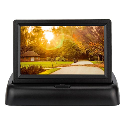 LOSKA　オンダッシュモニター　4.3インチダッシュ液晶モニター　折りたたみベース　12V車用　2系統映像入力　バック機能対応