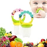 baby Fresh Food Feeder Nibbler Fruit Pacifier Ringing Teething Feeder with Handgrip 2PCS for 6-12 Mo