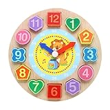 Domybest　クロック 木のおもちゃ キッズ　幼児　子供　積み木 はめ込み 形合わせ 幾何　パズル 時計の勉強 ウッドクロック 知育玩具 (D)