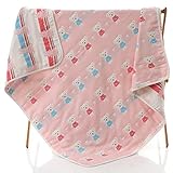 6重赤ちゃんおくるみ ガーゼケット 入浴用　ふわふわ暖かい 綿100％　柔らかい肌触り ガーゼタオル ベビーブランケット ベア ピンク