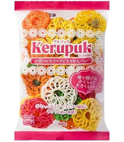 Kerupukクルプック スナック菓子 ２０袋 Amazon | クルプック Kerupuk お花のかたちのタピオカせんべい 200g 1