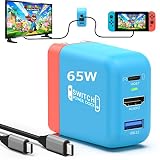 Switch 65W多機能ACアダプター【充電器+ドック機能 3in1】 （HDMI/USB 3.0/TYPE-Cポート) スイッチ 急速充電 過電流保護 コンパクト switch ドック代用品 TVモード対応 4K/60Hz テレビ出力 持ち運び便利 PSE認証済 1MのType-C電源コード付き (レッド＆ブルー)