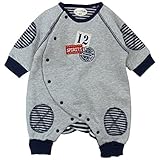 LoveLoveKids(ラブラブキッズ) 綿裏起毛無地ボーダー使いモンキーオール 60cm /杢グレー NO.KK-31-3224