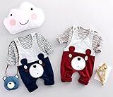 FYX ベビー服 サロペット パンツ 子供 ロンパース オーバーオール カワイイ くまさん 2点セット 出産お祝い プレゼント (80CM, ブルー)