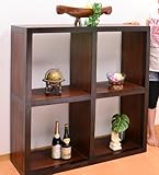 MANJA FUR-0342 チーク &amp; バンブー ディスプレイラック 本棚 高さ120cm 幅120cm 完成品 【 アジアン家具 ラック サイドボード ディスプレイ アジアンテイスト 】