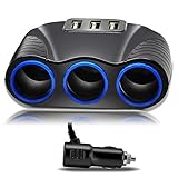 SQDeal 12V/24V Cigarette Lighter 3 Socket DC Outlet Spliter with Battery Power Meter & 3.1A 3-Port U