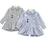 MissとMr　子供ドレス 女の子シャツワンピース ボーダ柄 ベビードレス　フォーマルドレス フリル 猫柄 お呼ばれ 誕生日 パーティー 発表会 結婚式 入学式 入園式 演奏会 (130cm, ブルー