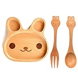 Daisy Happy Natural Bamboo Baby Feeding Set 3pcs Includes Plate, Spoon and Fork,BPA Free Infant and 