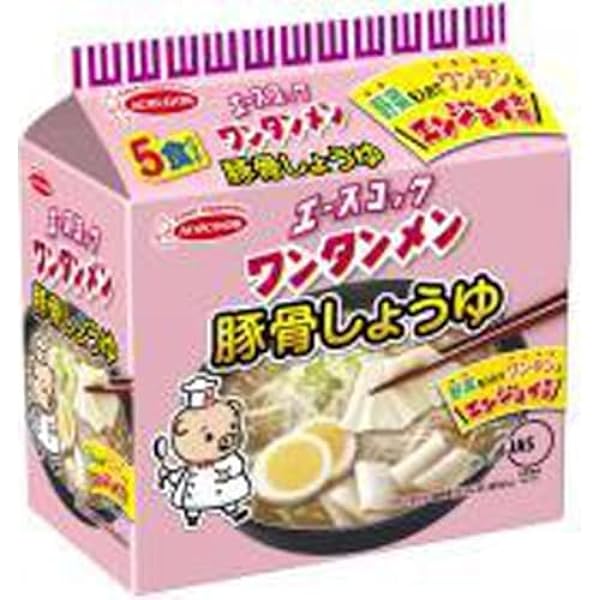 Amazon.co.jp: エースコック (袋) ワンタンメン 豚骨しょうゆ 5食