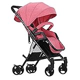 HUKOER　ベビーカー ハイシートベビーカー 4輪ベビーカー 折りたたみ式 通気性良い 物置袋付き (ピンク)