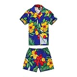 Boy Hawaiian Shirt and Shorts 2 Piece Cabana Set in Blue with Giant Yellow Hibiscus 6 Year Old [並行輸入