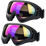 JTENG スキーゴーグル スノボゴーグル UV400 紫外線カット 耐衝撃 防塵 防風 防雪 目が疲れにくい 登山/スキー/バイク/アウトドアスポーツに全面適用 男女兼用 2個セット (カラフル+​カラフル)