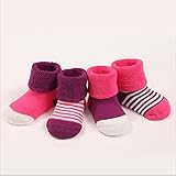 Helen Baby　赤ちゃん ベビー 新生児 暖かい 靴下 4足セット　厚手 男の子 女の子 キッズ　ベビー　ソックス (M, ラズベリー)