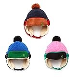 刺繍入り耳あて付き子供帽子 ベビー帽子 キッズ帽子 ニット帽子　ジュニア帽子 ヘアバンド ニット帽　通学　通園 (Sサイズ　1－4歳適応, ネービー)