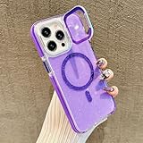 【ＤＢＷＹＰＹ】レンズスタンド内蔵 iPhone 16 Plus 用 ケース クリア キラキラ iPhone16Plus きらきら ケース Magsafe対応 ブリンブリン 衝撃吸収 バンパーカバー かわいい おしゃれ 韓国 アイフォン16Plus ケース 耐衝撃 黄変抑制 あいふぉん16Plusケース リング付き いphone16Plus マグセーフ ケース(パープル,iPhone16Plus)