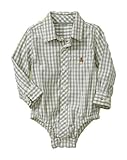 baby GAP ギンガムチェック Ｙシャツ ロンパース 長袖（ライトグリーン）【月齢：6ヶ月~2歳】（並行輸入品） (18－24M（1歳半～2歳）)