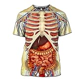 [晩安ショップ] 3Dプリント 男性 スケルトン内臓Tシャツ 人体模型Tシャツ おもしろTシャツ ネタ メンズ ファッション 半袖 骨あり-M